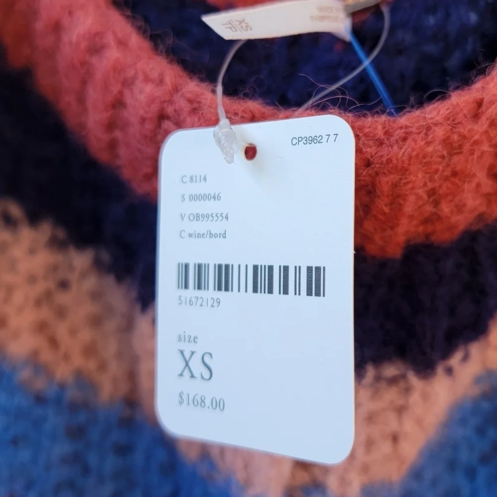 Free People New See the Rainbow Alpaca Striped Sweater Size XS Boho Scandi